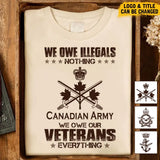 Personalized We Owe Illegals Nothing We Owe Our Veterans Everything Canadian Army Veteran T-shirt Printed AHVA241625