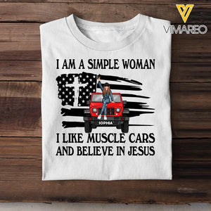 Personalized I Am A Simple Woman I Like Muscle Cars And Believe In Jesus Jeep Girl T-shirt Printed AHHN241630