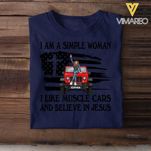 Personalized I Am A Simple Woman I Like Muscle Cars And Believe In Jesus Jeep Girl T-shirt Printed AHHN241630