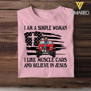 Personalized I Am A Simple Woman I Like Muscle Cars And Believe In Jesus Jeep Girl T-shirt Printed AHHN241630