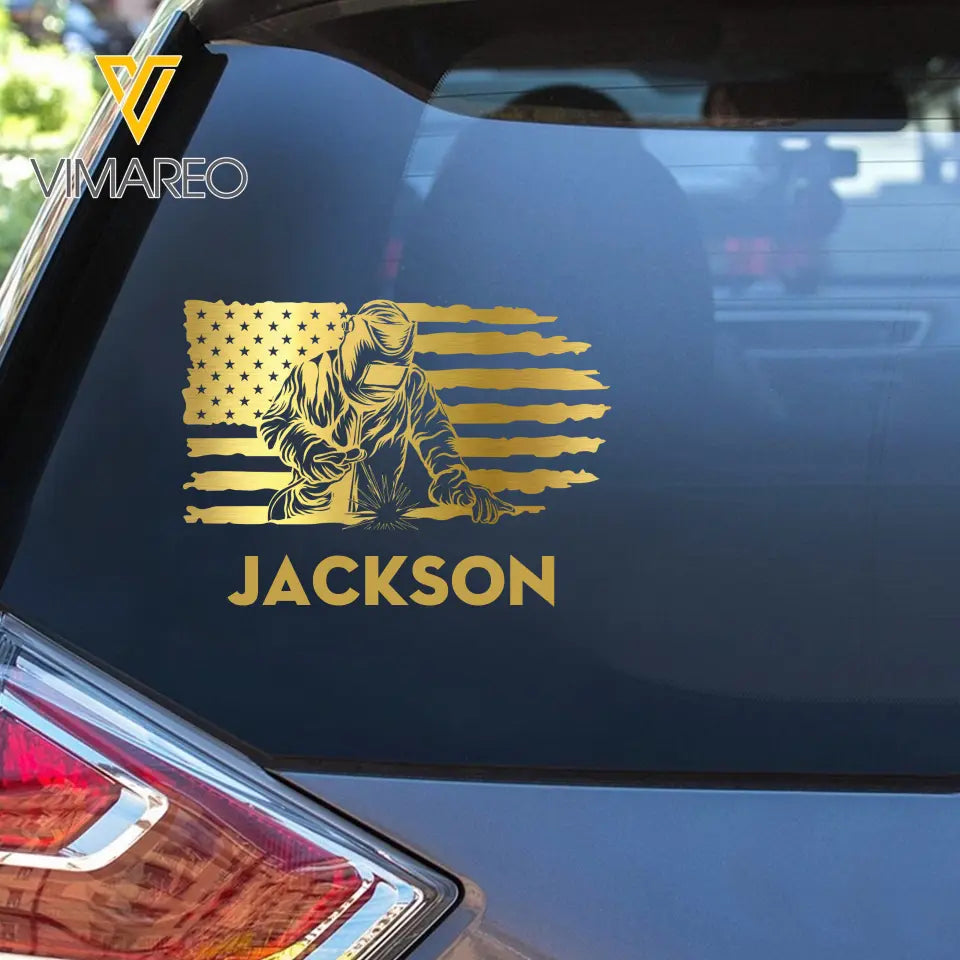 Personalized Welder US Flag Custom Name Decal Printed KVH241643