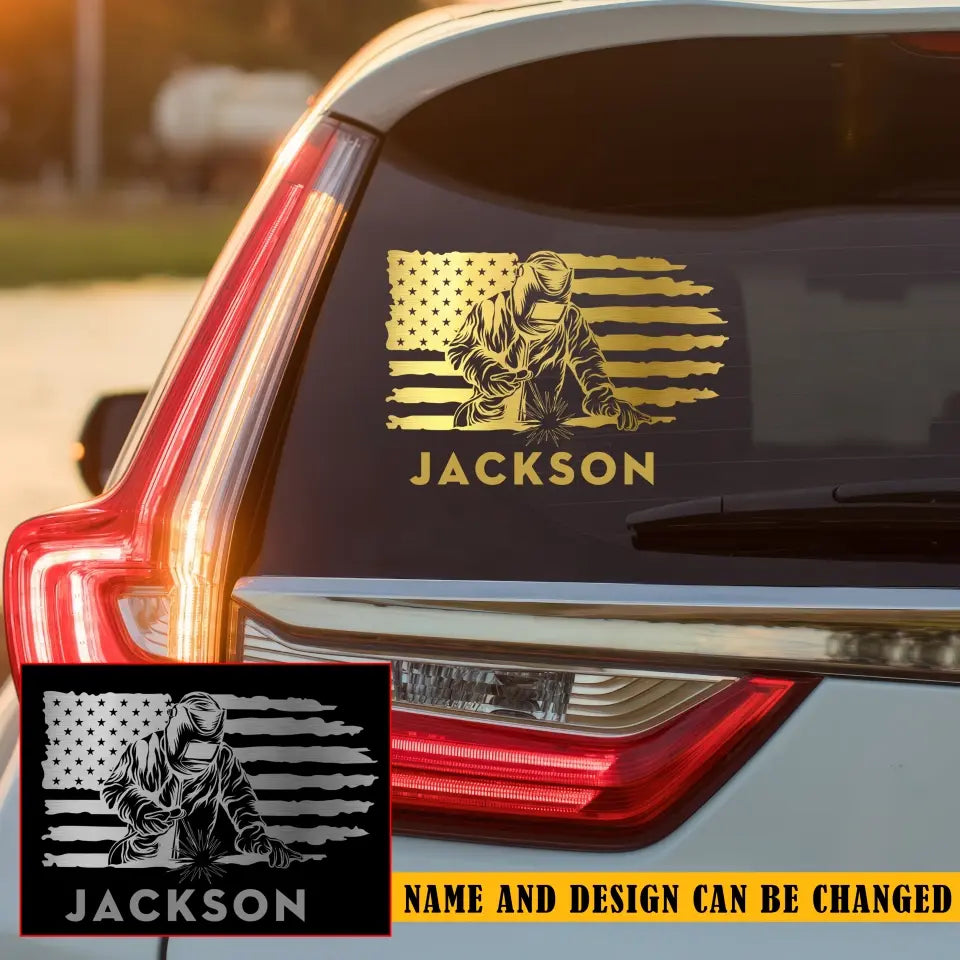 Personalized Welder US Flag Custom Name Decal Printed KVH241643