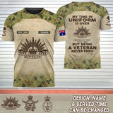 Personalized My Time In Uniform Is Over But Being A Veteran Never Ends Australian Veteran Logo 3D T-shirt Printed AHVQ241647