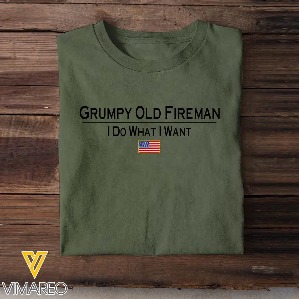 Personalized Grumpy Old Fireman I Do What I Want US Firefighter Logo T-shirt Printed QTKH241656