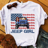 Personalized Jeep Girl & Dog US Flag Independence Day 4th July Gift T-shirt Printed VQ241657