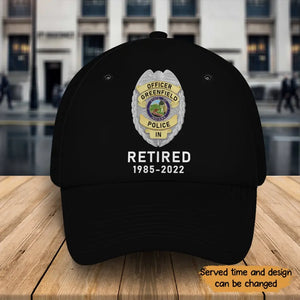 Personalized US Police Badge & Service Time Black Cap 2D Printed KVH241674