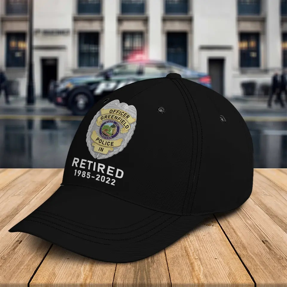 Personalized US Police Badge & Service Time Black Cap 2D Printed KVH241674