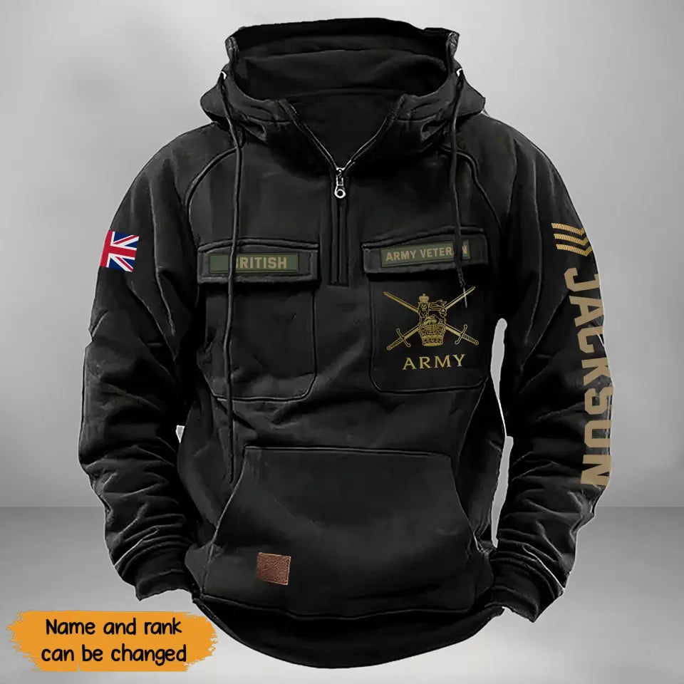 Personalized British Veteran Rank Gold & Logo American Retro Hooded Sweatshirt Printed KVH241636