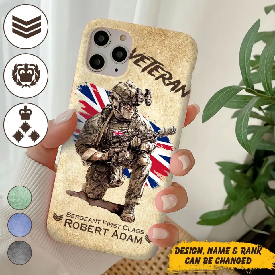 Personalized UK Veteran Custom Name & Rank Phonecase Printed AHHN241696