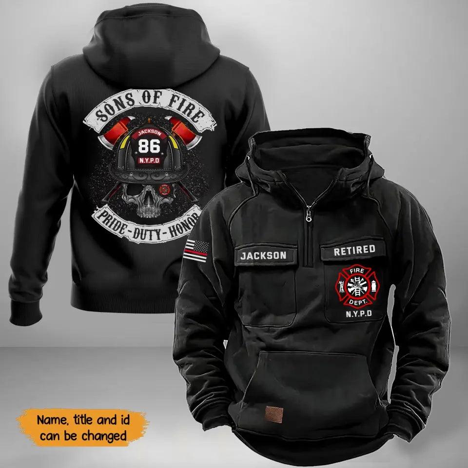 Personalized Sons Of Fire Pride Duty Honor Retired Firefighter American Retro Hooded Sweatshirt Printed KVH241703