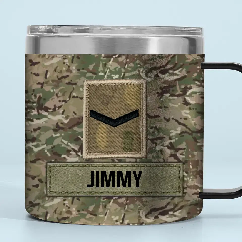 Personalized UK Army Veteran Rank Camo & Name  Coffee Cup 3D Printed AHVA241694