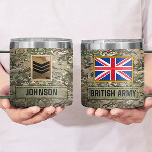 Personalized UK Army Veteran Rank Camo & Name  Coffee Cup 3D Printed AHVA241694