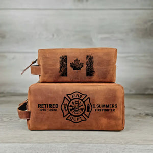 Personalized Canadian Firefighter Custom Service Time & Department Retro Toiletry Bag Printed QTHN241710