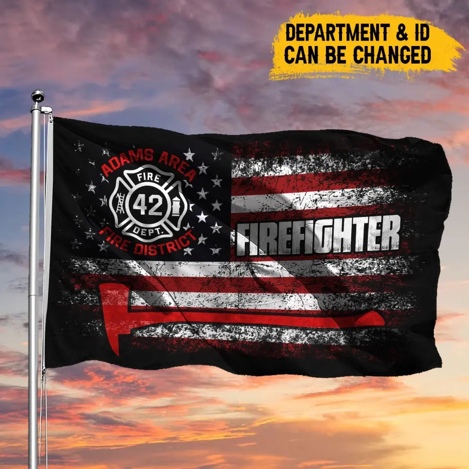 Personalized US Firefighter ID Number & Department House Flag Printed LVA241720