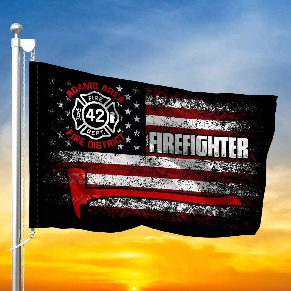 Personalized US Firefighter ID Number & Department House Flag Printed LVA241720