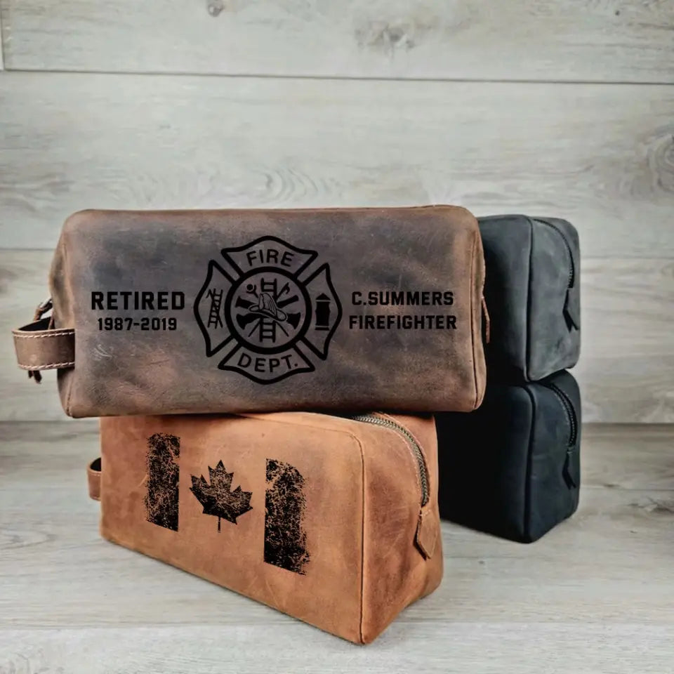 Personalized Canadian Firefighter Custom Service Time & Department Retro Toiletry Bag Printed QTHN241710