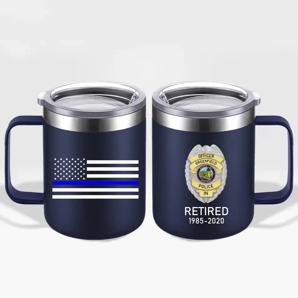 Personalized US Police Badge US Flag Bule Line Laser Handle Cup Printed KVH241735