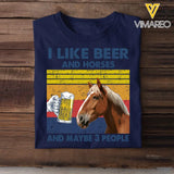 Personalized Upload Your Horse Photo I Like Beer And Horses And Maybe 3 People T-shirt Printed HN241727