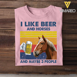 Personalized Upload Your Horse Photo I Like Beer And Horses And Maybe 3 People T-shirt Printed HN241727