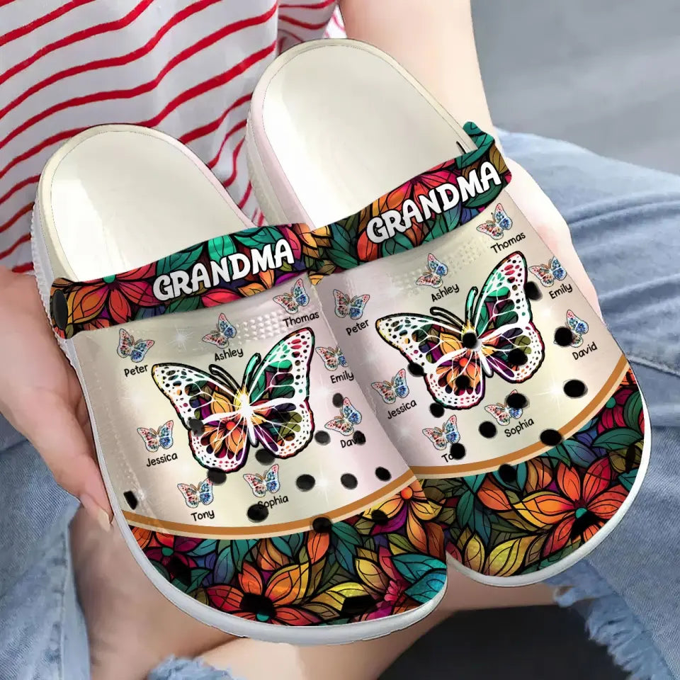 Personalized Grandma Butterflies With Kid Names Clogs Slipper ShoesPrinted LVA241732