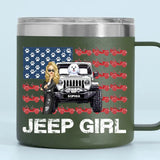 Personalized Jeep Girl & Dogs Jeep US Flag Coffee Cup Printed VQ241751