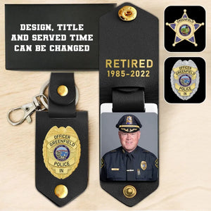 Personalized Upload Your Photo Retired Police Officer Police Badge Leather Keychain Printed KVH241752