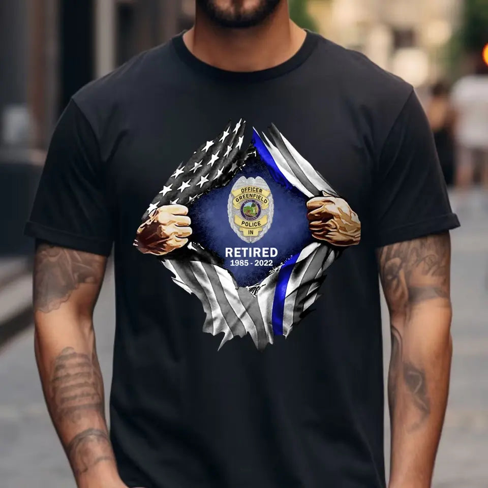 Personalized Retired US Police Badge & Service Time T-shirt Printed LVA241753