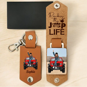 Personalized Jeep Girl Rockin' The Jeep Life Leather Keychain Printed HN241754