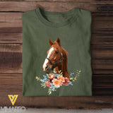 Personalized Upload Your Horse Photo Horse Flowers Horse Lovers Gift T-shirt Printed HN241764