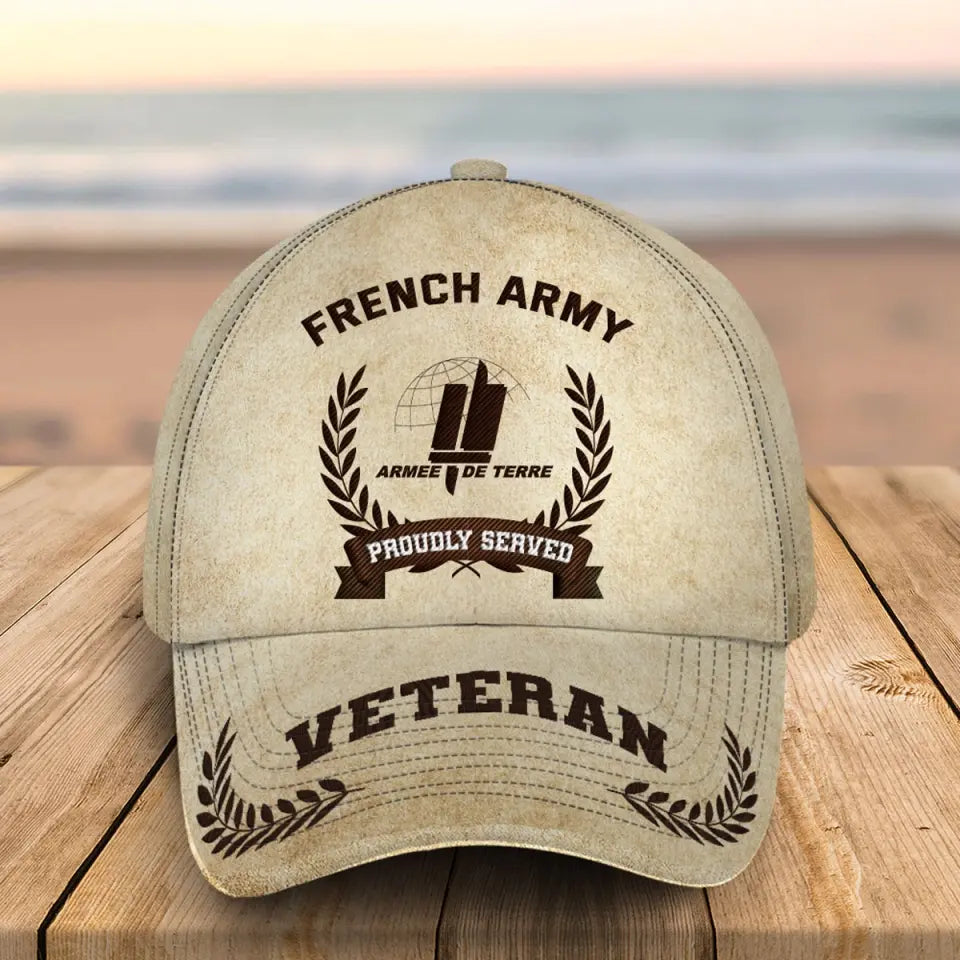 Personalized French Army Veteran Proudly Served Custom Name, Rank & Service Time Cap 3D Printed AHVQ241765