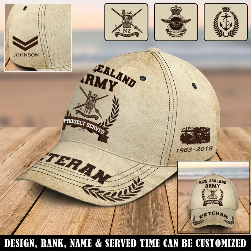 Personalized New Zealand Army Veteran Proudly Served Custom Name, Rank & Service Time Cap 3D Printed AHVQ241765