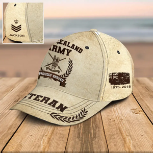 Personalized New Zealand Army Veteran Proudly Served Custom Name, Rank & Service Time Cap 3D Printed AHVQ241765