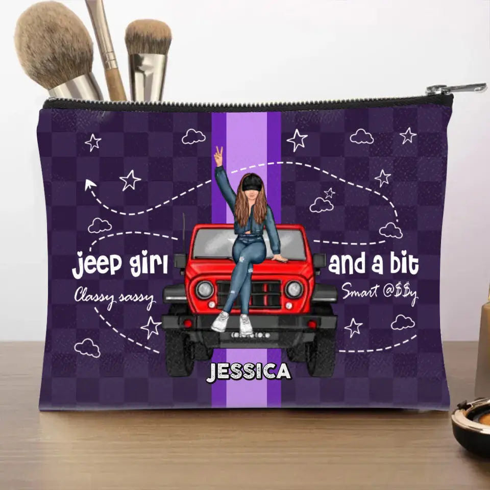 Personalized Jeep Girl Classy Sassy And A Bit Smart Assy Make Up Cosmetic Bag Printed HN241794