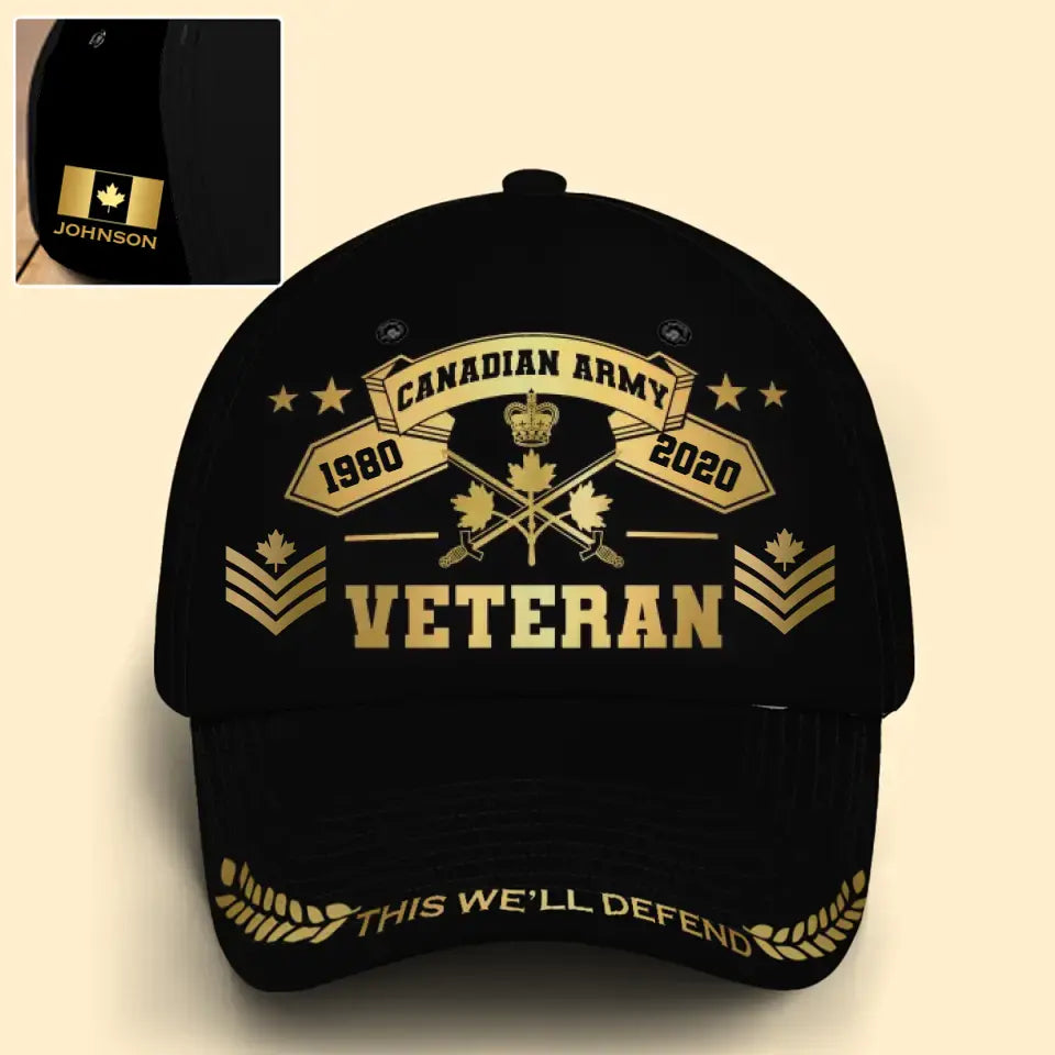 Personalized This We'll Defend Canadian Army Veteran Logo & Rank Cap 3D Printed QTVQ241792