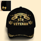 Personalized This We'll Defend Canadian Army Veteran Logo & Rank Cap 3D Printed QTVQ241792