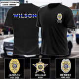 Personalized US Police Badge & Service Time Custom Name Blue Line Retired Police Officer T-shirt Printed KVH241793