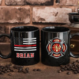 Personalized US Firefighter Logo Custom Name US Firefighter Flag Black Mug Printed QTVA241799