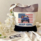 Personalized Jeep Girl & Dog Jeep US Flag Canvas Tote Bag 3D Printed VQ241804