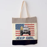 Personalized Jeep Girl & Dog Jeep US Flag Canvas Tote Bag 3D Printed VQ241804