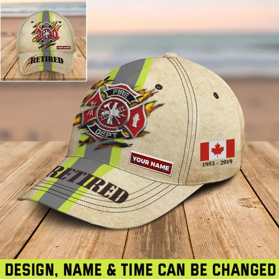 Personalized Retired Canadian Firefighter Custom Name Firefighter Logo Cap 3D Printed AHHN241825