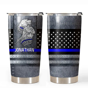 Personalized US Police Skull Thin Blue Line Custom Name Tumbler Printed QTVA241831