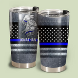 Personalized US Police Skull Thin Blue Line Custom Name Tumbler Printed QTVA241831