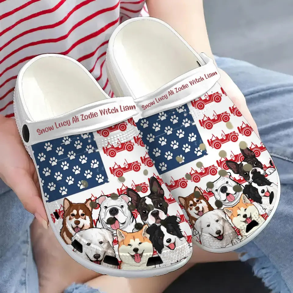 Personalized Dog Paw & Jeep US Flag Dog Lovers Gift Clogs Slipper Shoes Printed LVA241833