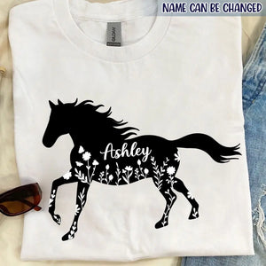 Personalized Flowers Horse Black Horse Lovers Gift T-shirt Printed HN241841