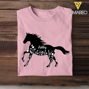 Personalized Flowers Horse Black Horse Lovers Gift T-shirt Printed HN241841