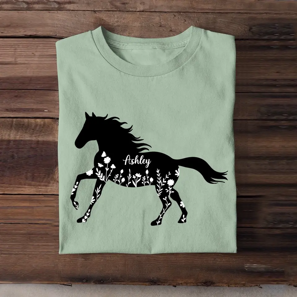 Personalized Flowers Horse Black Horse Lovers Gift T-shirt Printed HN241841