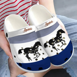 Personalized Black Horse Flower Clogs Slipper Shoes Printed LVA241845