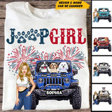 Personalized United States Jeep Girl & Dogs Independence Day 4th Gift T-shirt Printed HN241853