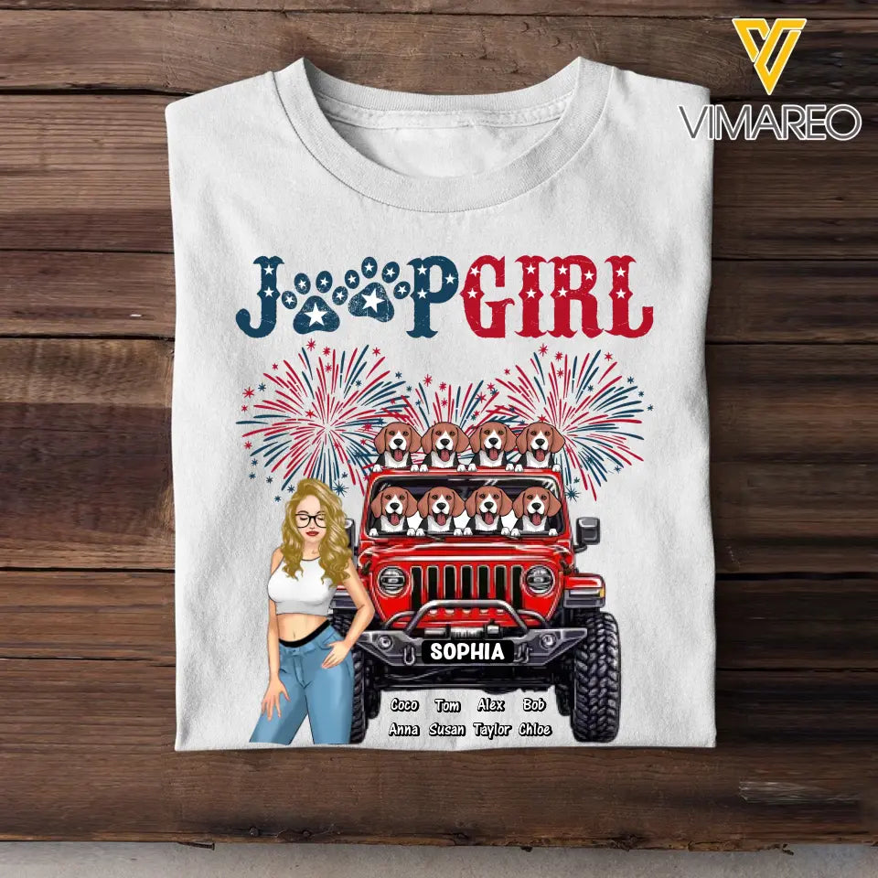 Personalized United States Jeep Girl & Dogs Independence Day 4th Gift T-shirt Printed HN241853