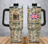 Personalized British Veteran Rank Camo & Name 40oz Matte Tumbler With Handle Printed AHVA241856